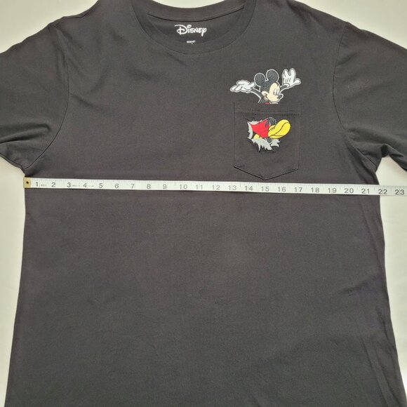 Disney Mickey Mouse Pocket T-shirt Embroidered Mickey Mouse Black Large - Picture 3 of 8